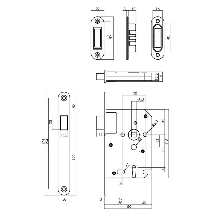 INTERSTEEL Woningbouw Magneet Klavier Dag- En Nachtslot 55mm, Voorplaat Afgerond Rvs, 20x175, Doorn 50mm Incl. 4 INTERSTEEL Woningbouw Magneet Klavier Dag- En Nachtslot 55mm, Voorplaat Afgerond Rvs, 20x175, Doorn 50mm Incl. - Afbeelding 2