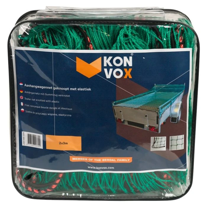 Konvox Aanhangwnet Geknoopt Met Elastiek 2x3m Groen HDPE 3 Konvox Aanhangwnet Geknoopt Met Elastiek 2x3m Groen HDPE